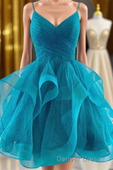 Flounced Blue Homecoming Dresses with Side Draping