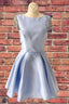 V Back Short Sleeves Sky Blue Homecoming Dresses with Crystals