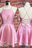Simple Straps Short Pink Homecoming Dresses