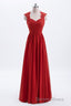 Elegant Red Chiffon Pleated A Line Long Bridesmaid Dresses