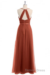 Rust Orange V-Neck Backless A-Line Long Bridesmaid Dresses