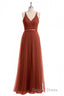 Rust Orange V Neck Backless A Line Long Bridesmaid Dresses