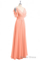 Rust Orange Cold-Shoulder A-Line Long Bridesmaid Dresses