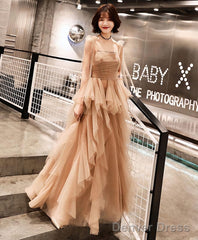 Champagne Tulle Long Prom Dress Champagne Evening Dress 1