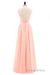 Pearl Pink Backless A-Line Long Bridesmaid Dresses