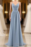 Dusty Blue Chiffon Cutout Back A Line Long Bridesmaid Dresses