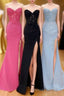 Strapless Lace Mermaid Long Prom Dresses with Slit