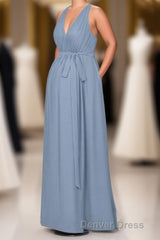 Dusty Blue Halter Backless Maternity Bridesmaid Dresses