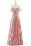 Rose Gold Sequin Off The Shoulder A Line Long Bridesmaid Dresses