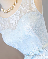 Light Blue Lace High Low Prom Dresses, Homecoming Dresses