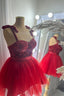 Red Two Piece Sequins Top Bow Tie Straps A Line Homecoming Dresses
