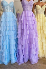 Lavender Illusion Halter Flower Appliques Multi-Layers Long Prom Dresses