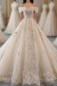 Champagne Off Shoulder Tulle Lace Long Wedding Dresses, Wedding Gowns