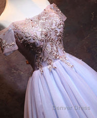 Cute Lace Applique Tulle Short Prom Dresses, Homecoming Dresses