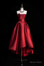 Burgundy Strapless Satin Prom Dress, A Line High Low Prom Dresses