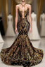 Long Sleeveless Mermaid Prom Dresses with Gold Sequins