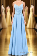 Light Blue Sweetheart Lace-Up A-Line Long Bridesmaid Dresses