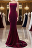 Simple Velvet Mermaid Burgundy Long Prom Dress, Burgundy Long Prom Dresses