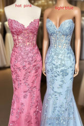 Sweetheart Mermaid Long Prom Dresses with Lace Appliques