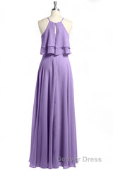 Sage Green Chiffon Halter Ruffle A-Line Long Bridesmaid Dresses