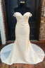 White Satin Off The Shoulder Mermaid Long Wedding Dresses