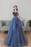 Blue Sweetheart Neck Tulle Long Prom Dress Blue Tulle Prom Dresses