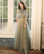 Green Tulle Hight Neck Tulle Lace Long Prom Dress Tulle Prom Dresses