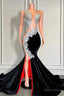 Sleeveless Long Black Velvet Mermaid Prom Dresses with Appliques and Beads
