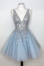V Neck Light Sky Blue Homecoming Dresses With Sequins 5933