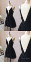 Cute Black V Neck Homecoming Dress, Short Black Prom Dress, 5950