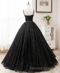 Black Sweetheart Tulle Long Prom Dresses, Black Tulle Formal Dresses