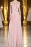 Pink Ruffle Lace Up A Line Long Bridesmaid Dresses