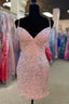 Sequin V Neck Lace Up Bodycon Mini Homecoming Dresses