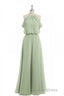 Sage Green Chiffon Halter Blouson Style Long Bridesmaid Dresses