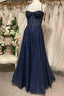 Sparkly Navy Blue Sequin Prom Dress, Shiny Long Lace Prom Dresses