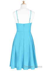 Pool Blue Chiffon Halter Short Bridesmaid Dresses