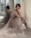 Champagne Tulle Sequin Long Prom Dress Tulle Prom Dresses