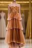 Brown tulle long prom Dresses, evening Dresses