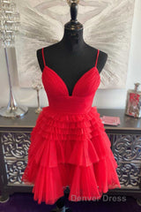 Multi-Tiered V-Neck Backless A-Line Short Party Dresses