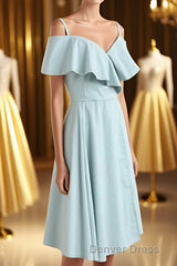 Mint Cold-Shoulder Ruffled A-Line Short Dresses