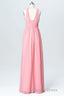 Pink Chiffon Halter Backless A Line Long Bridesmaid Dresses