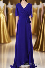 Royal Blue Chiffon Wrap Long Bridesmaid Dresses