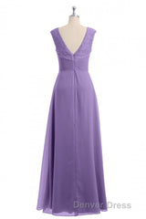 Lavender V-Neck Twist-Front A-Line Long Bridesmaid Dresses