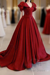 Simple Burgundy Satin Long Prom Dresses, Burgundy Long Evening Dresses