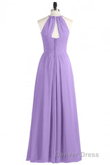 Sage Green Chiffon Halter Backless Long Bridesmaid Dresses