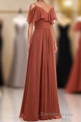 Rust Orange Straps Ruffled A-Line Bridesmaid Dresses