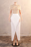 Crew Sheath Ankle Length Zipper Beads Split Side Short Sleeve Prom Dresses