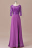 Purple Lace Round Neck Keyhole Back Long Mother of the Bride Dresses