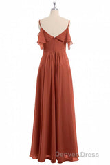 Rust Orange Straps Ruffled A-Line Bridesmaid Dresses