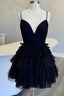 Multi Tiered V Neck Backless A Line Short Prom Dresses